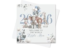 Born In 2026 Card for Baby Boy - Welcome To The World Little Man Greeting Card for Newborn Grandson (Safari Card - 2026, Blue