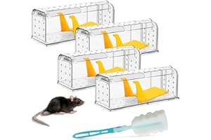 Sanfant Mausefalle Lebend 4 Set Wiederverwendbar Tierfreundliche Hygenische Hochsensitive Quick Release Keiner Kontakt Mit Mäusen in Der Küche Im Garten Im Lager… (transparente)