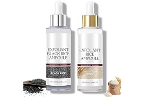 WENCHRISDT 2PCS Rice Exfoliating Ampoule Set – Black & White Rice Brightening Duo for Glowing Skin | Gentle Peel + Pore Minimizing Deep Hydration