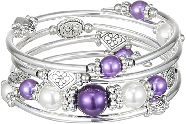 FULU AUTUMN Bracelet en Perles Argent pour Femmes Bracelet Enveloppant en Pierre Multicouches Un Cadeau de Bijoux Fantaisie pour Maman le Jour de Thanksgiving - Boîte Cadeau