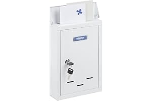 ‎RELAXDAYS Relaxdays Briefkasten mit Namensschild aus Metall mit 2 Schlüsseln Postkasten schmal HxBxT: 30 5 x 21 x 7 cm weiß 10030685_49