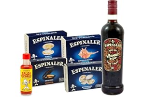 Espinaler cesta gourmet aperitivo | Pack regalo con vermut rojo, salsa Espinaler, berberechos, almejas, mejillones y caracoles de mar | Lote aperitivo completo
