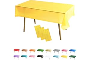 POPOYU 3Pack Yellow Table Cloth Party Disposable Tablecloths Table Covers,137x274cm Rectangle Large Plastic Tablecloth Pink Party for Picnic,Baby Shower,Wedding,Birthday,Halloween,Christmas Table Decorations