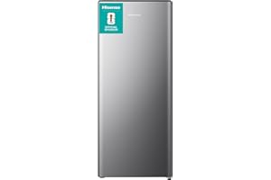 Hisense RR220D4BDE 52cm Freestanding Retro Fridge - 165-litre capacity with 4 star Ice box- Auto Defrost - Wine Rack - Silver - E Rated, H128 x W51.9 x D51.3