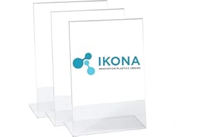 IKONA INNOVATION PLASTICS DESIGN IKONA Porta Avvisi da Tavolo | Porta Depliant Menù Brochure in Plexiglass 3 mm con Base a L | Espositore da Banco Set da 3 Pezzi | Disegnato e Prodotto in Italia (A6)