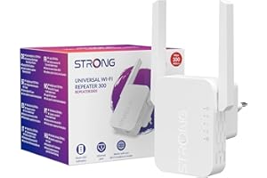 Strong Repetidor WiFi, Amplificador WiFi 300Mbps, Puerto Ethernet 100Mbps, Punto de Acceso y Extensor, Indicador de Señal LED, Compatible con Todos los Routers WiFi, Configuración Fácil Mediante WPS