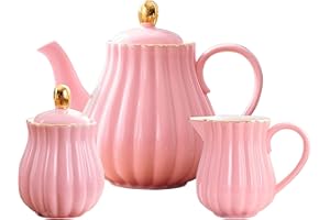 Eplze® YBK Tech - Set da tè in porcellana, teiera in ceramica, per latte e zuccheriera, colore: Rosa
