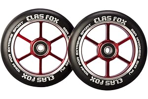 CLAS FOX 110mm One Pair Pro Stunt Scooter Wheels with ABEC-9 Bearings CNC Metal Core (2pcs) (Red)