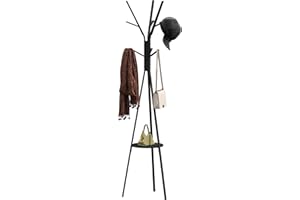 HOMCOM Coat Rack with 8 Hooks Coat Rack with Shelf for Clothes, Hats, Bags, Metal, Black, 45 x 45 x 180 cm