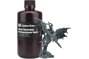ELEGOO Lavable con Agua 8K Resina, Resina de Fotopolímero Estándar de Curado UV de 405 nm para Impresora LCD 3D Saturn 2 Saturn 4 Saturn 4 Ultra Gris Espacial 1000g