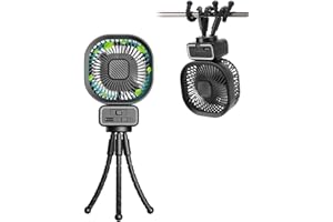 CLYCTIP Portable Stroller Fan,Desk Clip-on Fan with Night Light,5000mAh Pram Fan 270° Auto Oscillation, Handheld Personal Fan for Crib Office Bedroom Bike Gym Camping (Black)