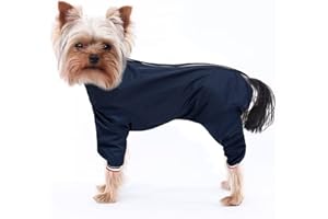 Geyecete 1/2 Leg Trouser Suit，Dog Raincoat Lightweight Pet Waterproof Jacket for Dogs Puppy Four Legs three colours -Navy-M