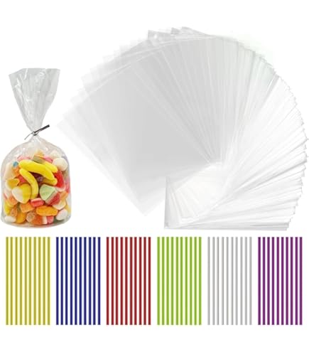 100 Stuks Snoepzakjes Transparant, Doorzichtige Geschenkzakken Kabelbinders Snoepfeestgeschenken