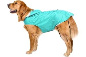 Bwiv Impermeables para Perros Grandes con Capucha Ajustable Ultra-Light Transpirable Impermeable para Mascotas Perros con Banda Reflectante Azul Claro 2XL