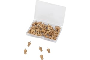 HUSAIHU 50 Pcs Wood Push Pins with Storage Box, Paper Holder Drawing Pins, Wooden Head Pin, Decorative Wood Thumb Tacks for Marking Map Notice Board and Bulletin Boards Craft Projects (Style A-50Pcs)