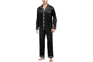 SWOMOG Mens Satin Pyjamas Set Long Sleeve Button Down Sleepwear Silk Pyjama Set Men Blouse and Long Pants PJs