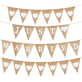 Just Married Garland Heart Decoration Bunting Wedding Women Jute Boho Heart Banner Heart Wedding Garland Decoration Photo Props for Bridal Shower Wedding Ceremony Wedding Reception