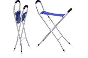 Sun Leisure® Folding Alloy Walking Stick Chair Stool, Sturdy Lightweight Solid Aluminium Frame, Fishing Garden Camping Event Stool