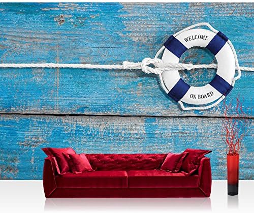 Premium Plus Fleece Photo Wallpaper Wall Mural Photo Wallpaper – Sea Life Ring, Annsk Notes Welcome on Board Blue – No. 3283, blue, Fototapeten 368X254cm | PREMIUM PLUS