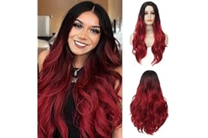 ‎SIUDUS Siudus Damen Rot Lange Lockige Wellige Perücken Natürliche Ombre Schwarz bis Rot Mittelteil Haarperücke für Halloween Cosplay Gebrauch