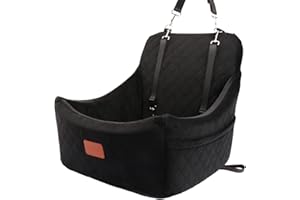 WOOAIDAGG Hundeautositz für mittelgroße Hunde, Auto-Reisebett für Haustiere mit Sicherheitsgurt-Kanal, abnehmbar und waschbar, verstellbaren Gurten, 3 Gurte (Schwarz)