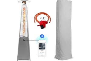 BU-KO Chauffage Gaz Terrasse | Extérieur: Jardin, Camping, Barbecue | Radiateur de Conception pyramidale au Propane - 13kw | Roues | Cheminée en Acier Inoxydable GPL