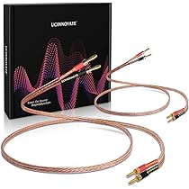 14 AWG Banaan Speaker Draad met Connectoren, 2x 3m HiFi OFC Speaker Kabel met Vergulde Banaan Tip Stekkers met Rechthoek L Type Bananenstekkers Audio Kabel Speaker Cord voor Audiofiel (3m / 9.8FT