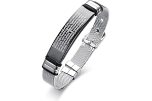 VNOX Versículo de la Biblia en Español e Inglés Oración del Señor Cruz Grabada Pulsera de Malla Ajustable Pulsera para Hombres, Cristianismo Joyas Religiosas