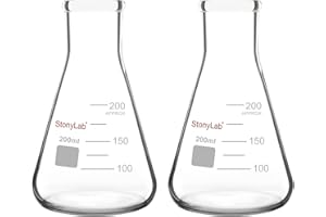 StonyLab 2-Pack Glass 200ml Heavy Wall Narrow Mouth Erlenmeyer Flasks with Heavy Duty Rim
