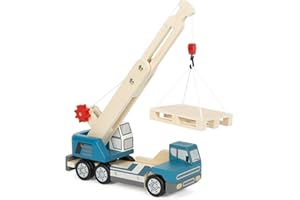 small foot Autogru con Pallet in Legno, Veicolo Gioco per Bambini con Gru Girevole a 360° e Accessori, dai 2 Anni, 12639
