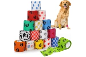 GMUFTIR Selbstklebende Bandage für Haustiere, 16 Rollen Selbstklebender Verband 5cm*4,5m, Elastische Kohäsive Haftbandage für Hund Pferd Haustier Sport Hand Arm Fuß Gelenk Finge