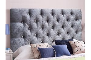 SERENITY HEADBOARDS Chesterfield Crushed Velvet Ornament Crystal Diamond Sturdy Frame Parts Supplied (Double 4 FEET 6 INCHES, Grey)
