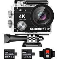 Dragon Touch 4K30fps WiFi Action Camera 16MP Vision3 Underwater Waterproof Camera 170° Wide Angle Sports Camera 4X Zoom with Remote 2 Batteries and Mounting Accessories Kit