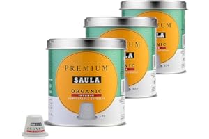 SAULA PREMIUM Café Saula, Pack 3 botes con 60 cápsulas compostables. Café 100% Orgánico INTENSE. Compatibles Nespresso®