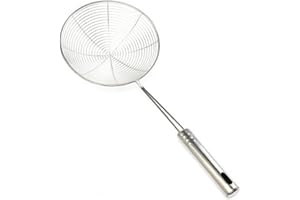 PNJB, Heavy Duty Stainless Steel Skimmer Strainer Ladle Frying, Chips, Fries, Fish Frying Utensil, Colander Fried Filter Kitchen Strainer, Spiral Mesh Skimmer Spoon (19CM)