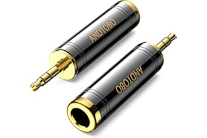 1/4'' do 3.5mm Stereo Pure Copper Adapter słuchawkowy, ANDTOBO 1/8'' wtyczka męska do 1/4''（6.35 mm）Jack żeński Stereo Adapter dla słuchawek, Amp Adapter, czarny 2-Pack