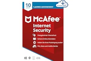 McAfee Internet Security 2024 | 10 Geräte | Virenschutz- und Internet-Sicherheitssoftware | Windows/Mac/Android/iOS | 1-Jahres-Abonnement | Download-Code