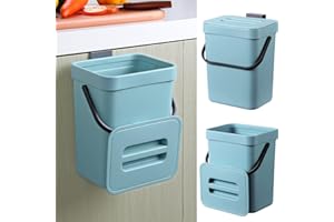 AWEKLIY Poubelle à compost pour comptoir de cuisine, petite poubelle à suspendre sous l'évier, seau à compost montable de 5 litres, seau à déchets avec couvercle hermétique (bleu)