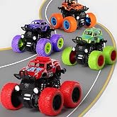 Storio Pack of 4 4x4 Friction Powered Mini Monster Trucks for Boys 3-7 Years | Durable Alloy & Non-Toxic Plastic Car Toys | E