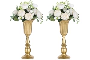 NUPTIO 2 Piezas Florero de Trompeta Metal Flores Elegante para Centros de Mesa de Boda para Decoración de Banquetes de Boda, Arreglos de Flores Artificiales 31.9cm Altura para la Ceremonia Aniversario