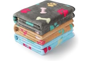 luciphia 3 Piezas de Paquete Mantas para Perros Gatos Mascotas Paños Estampados y Suaves Multicolor Hueso Large (104 * 76cm)