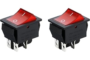 Powice 2X Glühen Schalter,Schiffstyp Selbstsichernder 4-Poliger Schalter 230V mit Rotem Licht,Wippschalter16A/250V/20A/125V Geeignet für den Einbau in Häusern, Autos und Elektrischen Geräten(Rot)