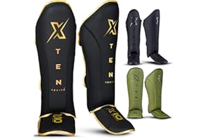 XTEN SPORTS Espinilleras Muay Thai, MMA, Gel de acolchado integrado, Entrenamiento Sparring, Boxeo, Kickboxing, BJJ, Taekwondo Equipo de protección