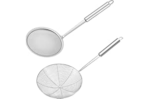 Aiareozy 2 Pezzi Schiumarola Acciaio Inox, Ragno da Cucina Acciaio, Schiumarola per Fritti, Colino Fritto, Ragno Cucina per Cucinare, Friggere, Arrostire, Pasta o Gnocchi in Cucina