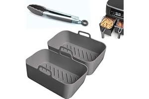 CERENE - Molde silicona freidora de aire, accesorios airfryer sin aceite, cesta de silicona para air fryer, moldes airfryer doble, bandeja doble, recipiente freidora de aire,cecotec,cosori, ninja