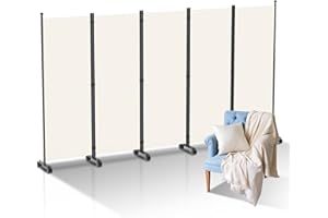 Ansobea Biombo separador de piezas sobre ruedas, plegable, 5 piezas, 284 x 181 x 30 cm, cortavisores para balcón, pared española, cortavistas de fibra de poliéster, biombo de fácil instalación (beige)