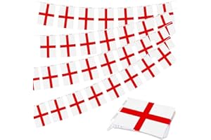 HOMAVEL 10m England Flag Bunting 30 Flags - St George's Cross Triangle Banner for World Cup 2026, Football Parties, St George