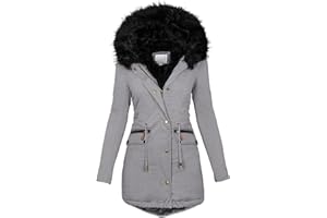 Cunhuan Winter Jackets for Women uk Winter Coats Thick Fleece Lined Warm Zip Up Plus Size Outerwear with Fuffly Hood Parka Jackets Long Sleeve Tops Outerwear Outfits Sweatshirts Overcoats