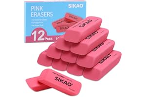 Rubbers Erasers Sikao 12 Pack Pencil Erasers for Kids, Large Pink Beveled Erasers Multipack, Art Eraser for Drawing, Classroom School Supplies for Teachers