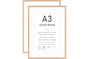 ATOBART A3 OAK Massives Holz Bilderrahmen,Fotorahmen mehrere Farben wählbar Frame für Foto oder Bilder,29,7x42 cm,2 Stück Eiche Rahmen